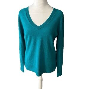Halogen Women’s V Neck 100% Cashmere Sweater Teal Blue Green XL
